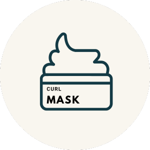 Symbol für Haarmaske in Tiegel mit Text „Curl Mask“