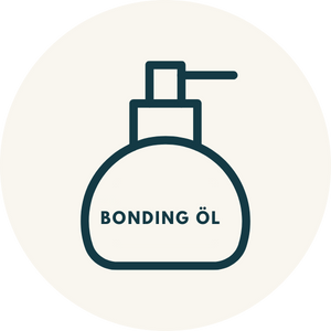 Symbol für Bonding Öl in runder Pumpflasche mit Beschriftung „Bonding Öl“