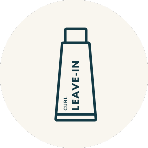 Symbol für Leave-in-Pflege mit Text „Curl Leave-In“