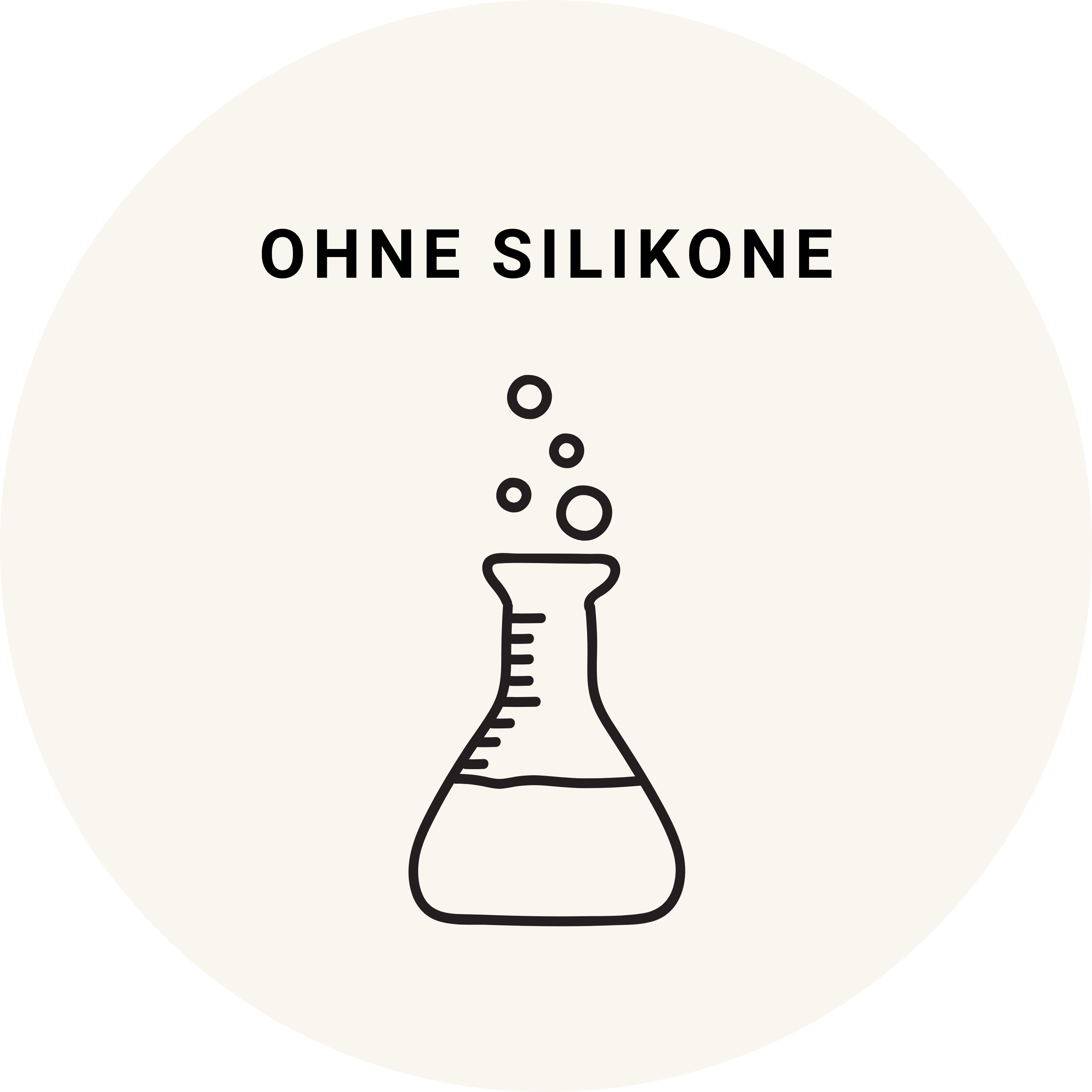 Symbol einer Tropfenflasche mit aufsteigenden Blasen, beschriftet mit ‚Ohne Silikone‘.