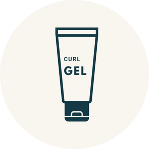 Symbol für Lockengel mit Text „Curl Gel“
