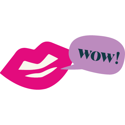 Lippen mit Sprechblase „WOW“ – Symbol für eine Empfehlung oder Weiterempfehlung.
