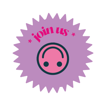 Button mit „join us“ und stilisiertem Gesicht – Symbol für die Erstellung eines Nutzerprofils.