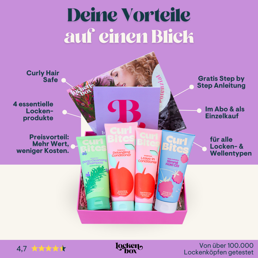 Ein Kosmetikset zur Pflege und zum Stylen von lockigem und welligem Haar Twisty